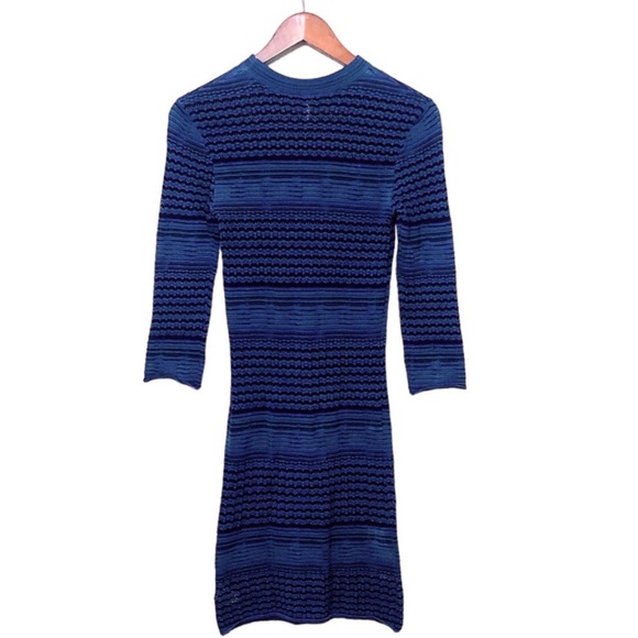 Free People Bodycon Knit Dress 70s Vintage Style Semi Sheer Stripe Purple Blue - Picture 5 of 16